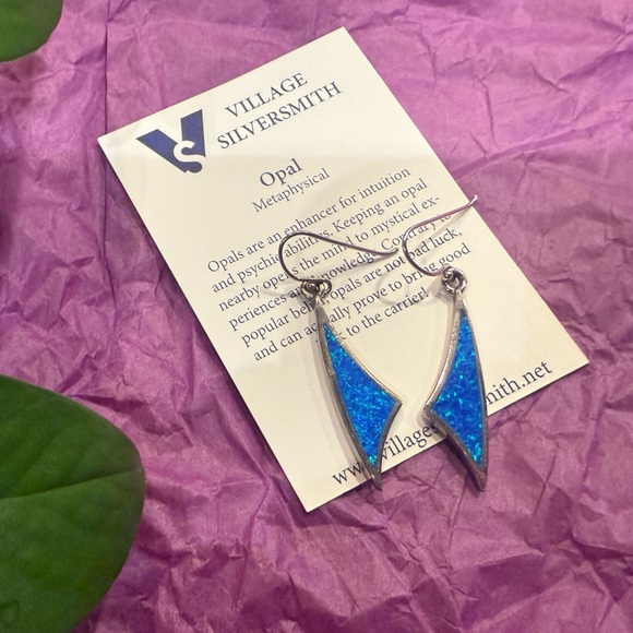 Village Silversmith Jewelry - Village Silversmith Sterling Silver 925 Opal Stone Modern Curved Dangle Earrings